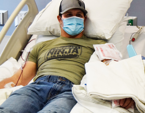 Lance donating his blood stem cells