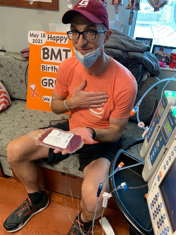 Greg (recipient) with Griffin’s (donor) blood stem cell donation