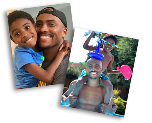 Spencer and his son. Spencer is a blood stem cell recipient.