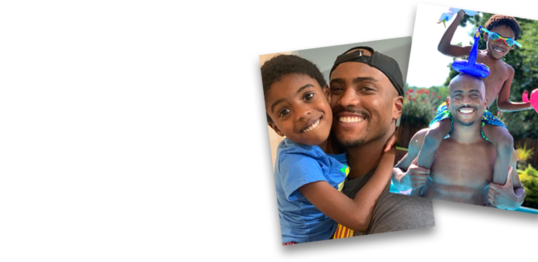 Spencer and his son. Spencer is a blood stem cell recipient.