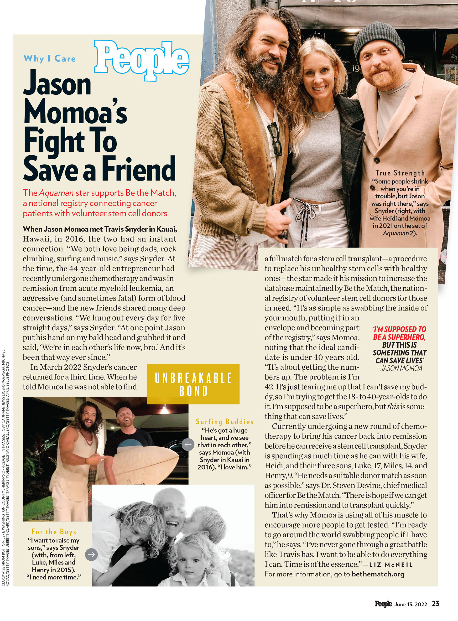 People magazine page featuring Jason Momoa's Fight To Save a Friend article